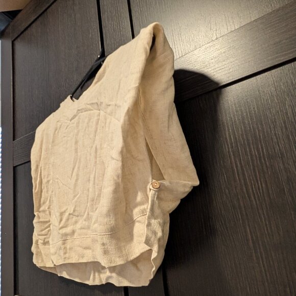 The Native One Padded Shoulder open side crop top, Size Large, tan Linen - Picture 2 of 3